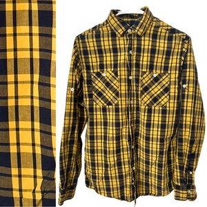 Red Camel Navy Blue and Yellow Flannel Shirt Size Small